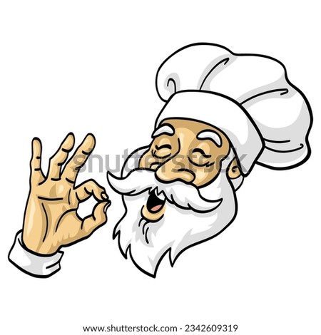 Old Chef OK Okay Sign Chef Hat Mascot Character Design Smiling Vector