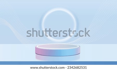 Futuristic cyber stage with 3d neon podium glowing for Product display presentation in pastel colors background. Royalty-Free Stock Photo #2342682531