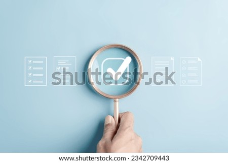 Checklist data analyst target marketing planning assignment with quality management, Quality Assurance and improvement. Standardization, certification. Compliance to regulations service and standards. Royalty-Free Stock Photo #2342709443