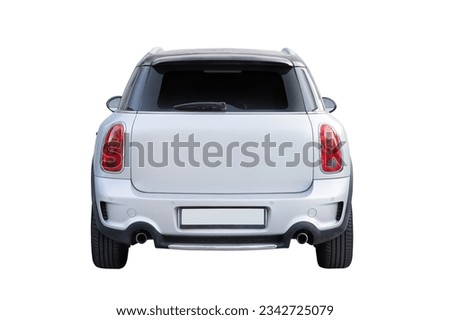 Passenger car trunk isolated on a white background, with clipping path. Full Depth of field. Focus stacking, back view. Royalty-Free Stock Photo #2342725079