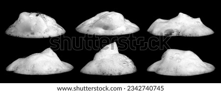 liquid white foam from soap or shampoo or shower gel Abstract soap bubbles. Set foam, soap bubble isolated on black, with clipping path texture and background.	
 Royalty-Free Stock Photo #2342740745