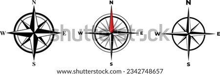 Compass Icon Set. Basic Compass Rose Logo. Set compass icons vector. Navigational compass with cardinal directions. Compas icon vector isolated on white background Royalty-Free Stock Photo #2342748657
