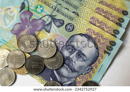Romanian paper money. A pack of Romanian lei Royalty-Free Stock Photo #2342752927