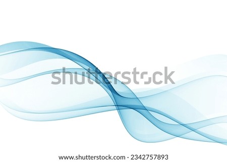Blue color wave,abstract transparent flow on white background.