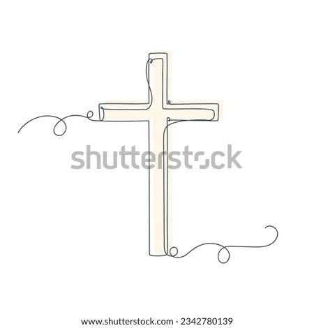 One line continuous religion christian cross vector illustration on white background