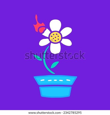 Burning sunflower inside bucket hat, illustration for t-shirt, sticker, or apparel merchandise. With doodle, retro, groovy, and cartoon style.