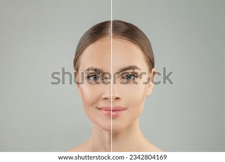 Old and young woman on white background Royalty-Free Stock Photo #2342804169