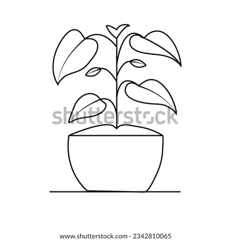 
Continuous one line drawing of home plant in a pot tree vector illustration