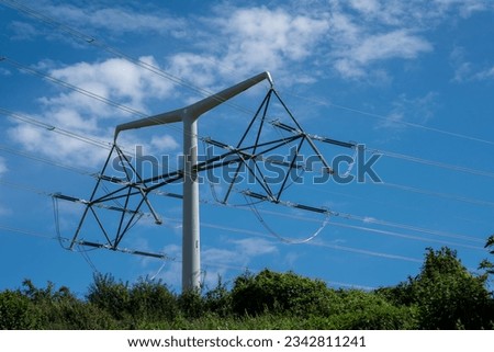 T-Pylons on the new Tickenham to Portishead 400,000 volt overhead electricity line, United Kingdom Royalty-Free Stock Photo #2342811241