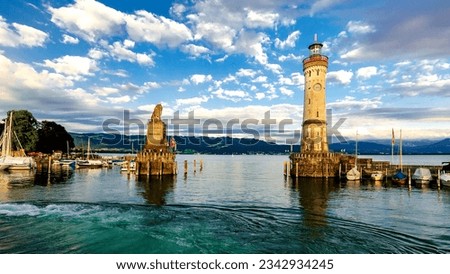 Old harbour of Lindau at Lake Constance in Bavaria, Germany Royalty-Free Stock Photo #2342934245