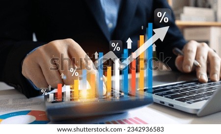 Increase revenue asset and profit with icon concept.Chart growth rate and growing arrow, analyzing investment diagram, stock market research, finance business.