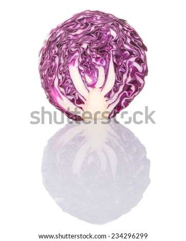 Half cut red cabbage over white background