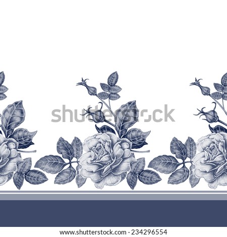 Vector seamless background. Design for fabrics, textiles, paper, wallpaper, web. Roses, peonies, anemones, bluebells. Retro. Vintage style.