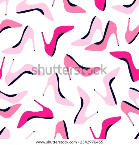 Vector seamless pattern with pink fashionable shoes. Handdrawn texture design. Royalty-Free Stock Photo #2342976455