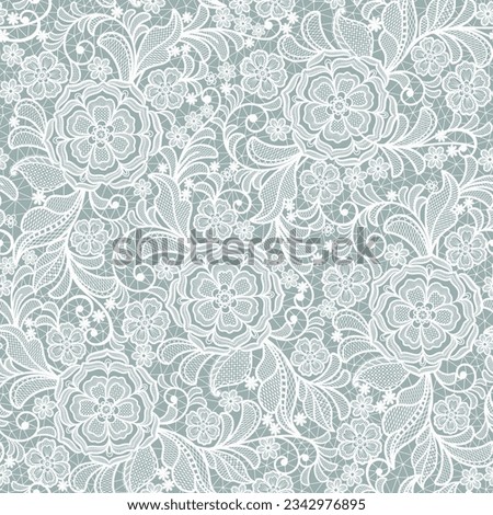 Seamless floral background with white lace leaves and flowers.Vector white lace branches with flowers Vintage Lace Doily. Lace flowers.