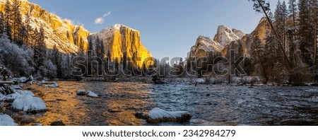 Winter's Serenity: Post-Snowstorm Yosemite National Park Views from Merced River, California, USA, Captured in Breathtaking 4K Royalty-Free Stock Photo #2342984279