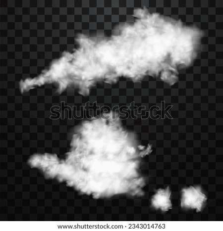 White realistic fluffy clouds or fog or smoke on transparent background