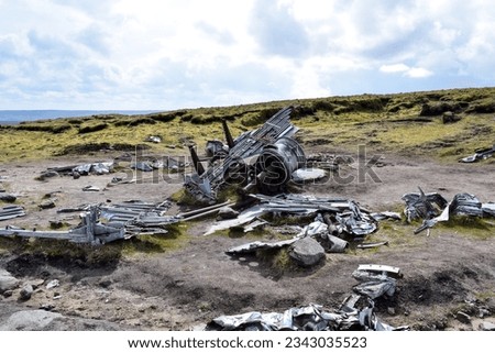 B29 Bleaklow overexposed plane crash in the Peak District, near Glossop, Derbyshire. 3rd November 1948. Unfortunately, all 13 crew members lost their lives in the crash on 3rd November 1948 Royalty-Free Stock Photo #2343035523