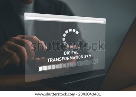 Digital transformation change management, internet of things. New technology big data and business process strategy, automate operation, digitalization technology concept with progress bar. Royalty-Free Stock Photo #2343043481