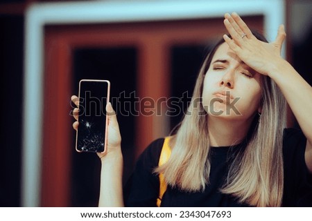 
Stressed Woman Checking her broken Phone Feeling Desperate. Unhappy desperate girl damaging the smartphone display
 Royalty-Free Stock Photo #2343047693