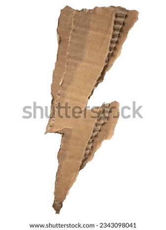 Lightning-shaped cardboard paper on white background with clipping path