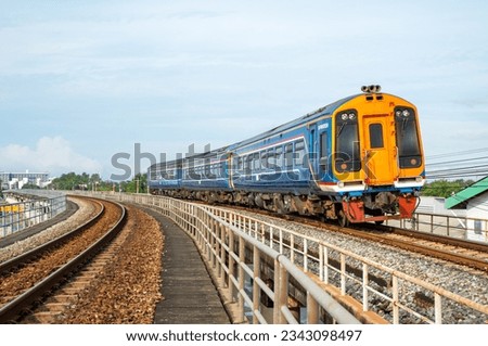 Special express train diesel sprinter State Railway of Thailand Royalty-Free Stock Photo #2343098497