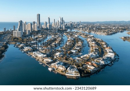 aerial view of the city of Surfers Paradise on the Queensland  Gold Coast, Australia. Royalty-Free Stock Photo #2343120689