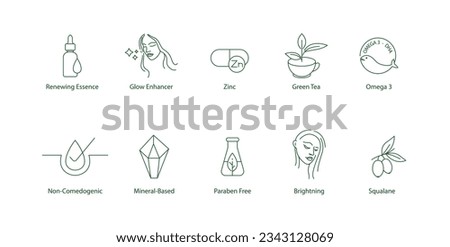 Vector Icons Unleashed: A Visual Celebration of Skincare's Natural Bounty and Scientific Advancements, Illuminating the Path to Radiant Skin and Optimal Beauty Royalty-Free Stock Photo #2343128069