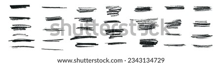 Underline strokes made with a brush, paint lines. Chalk, pen, and marker accents creating curves. Pencil marks with grunge flourish. Flat vector illustrations isolated on white background Royalty-Free Stock Photo #2343134729