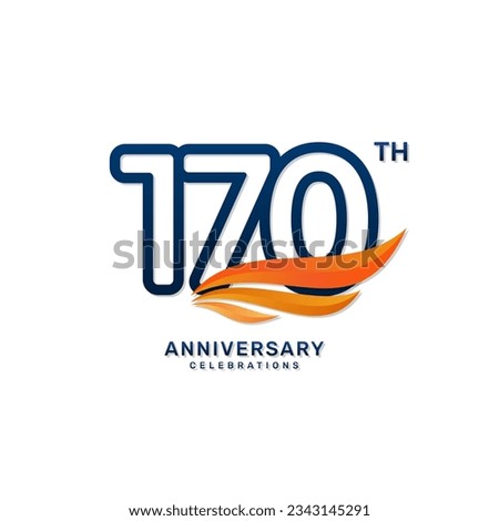170th anniversary logo in a simple and luxurious style with blue numbers and orange wings, vector template