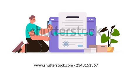 man scanning document in mobile app text recognition concept horizontal