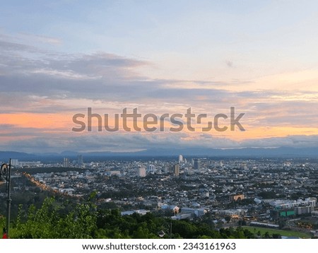 high angle view of the city in the evening