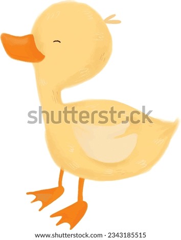 Cute little baby ducking, transparent background. Printable colorful postcard, invitation, poster, sticker, baby shower elements Royalty-Free Stock Photo #2343185515