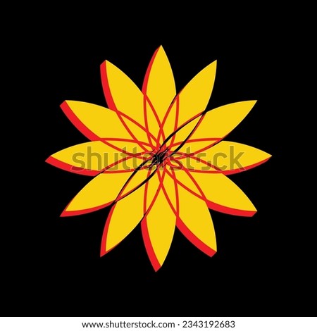 Flower sign. 3D Extruded Yellow Icon with Red Sides a Black background. Illustration.