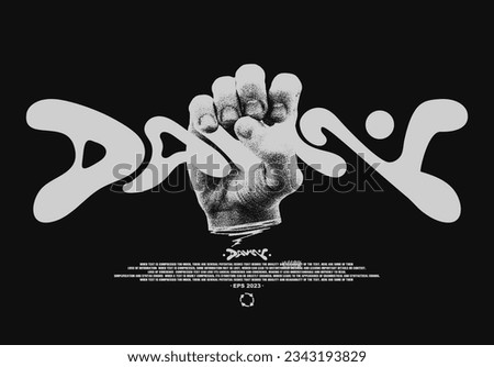 Modern print with hand squeezing word "Damn". Print for t-shirt, hoodie and sweatshirt. Isolated on black background