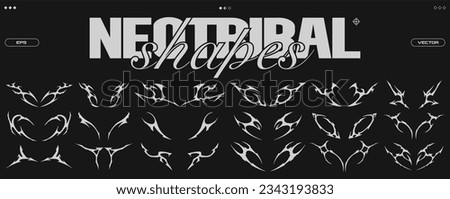 Collection of Neo Tribal symmetrical shapes. Gothic y2k sharp spikes with bones. Vector shape set Royalty-Free Stock Photo #2343193833
