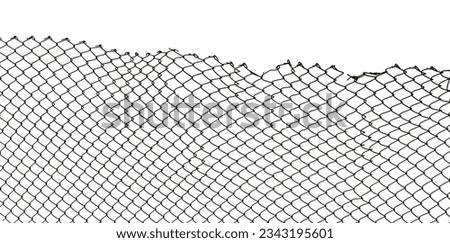 The texture of the metal mesh on a white background. Torn steel, metal mesh with holes Royalty-Free Stock Photo #2343195601