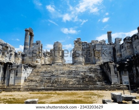 Didyma Apollon Temple, one of the most important oracle centers of the ancient world, is located in the city center of Didim district of Aydin province. Royalty-Free Stock Photo #2343203629