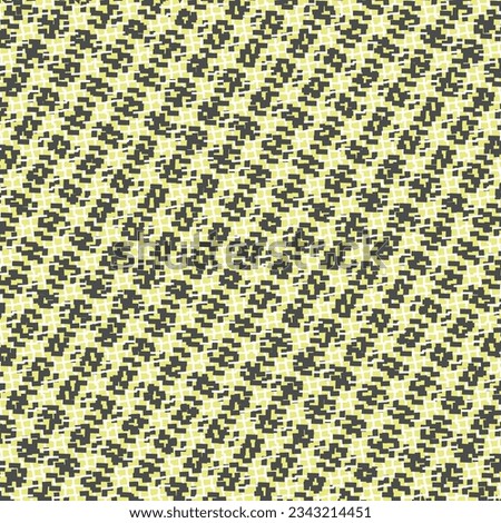 Old cotton or flax fabric with a checked pattern, with black and white stitching on a yellow backing. Retro tablecloth texture. Vector seamless.