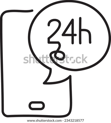 24 h phone one line, one line call center, mobile phone call 24. Simple one line vector icon