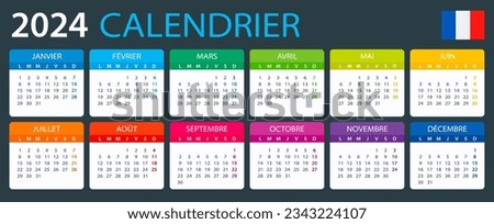 Vector template of color 2024 calendar - French version Royalty-Free Stock Photo #2343224107