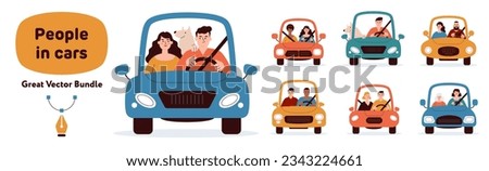 People inside cars bundle vector flat style illustration