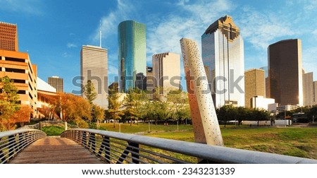 Houston, Texas, USA park and downtown skyline.
