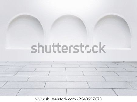 White wall, picture frame, three squares, stamped concrete floor Royalty-Free Stock Photo #2343257673