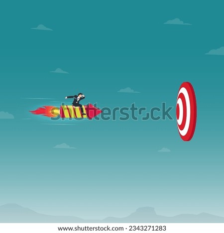 Businessman with red firework rocket leads to target vector illustration 