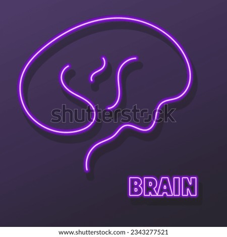 brain neon sign, modern glowing banner design, colorful modern design trends on black background. Vector illustration.