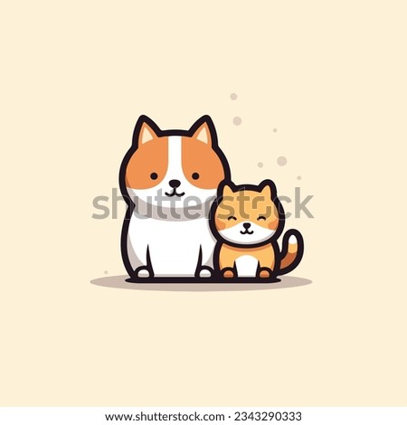  Minimal and Simple Cartoon Logo - Shiba and Cat Illustration in a Playful Style