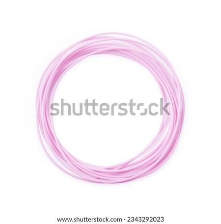 Pink plastic filament for 3D pen on white background, top view Royalty-Free Stock Photo #2343292023