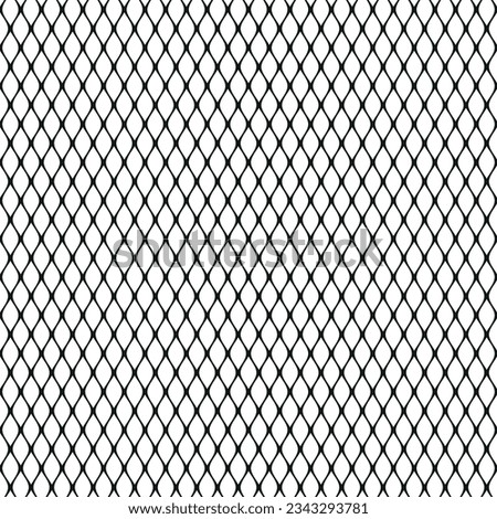 Metallic black mesh on a white background. Crossed diagonal lines. Wavy wires structure. Geometric texture. Seamless repeating pattern. Vector illustration.    Royalty-Free Stock Photo #2343293781