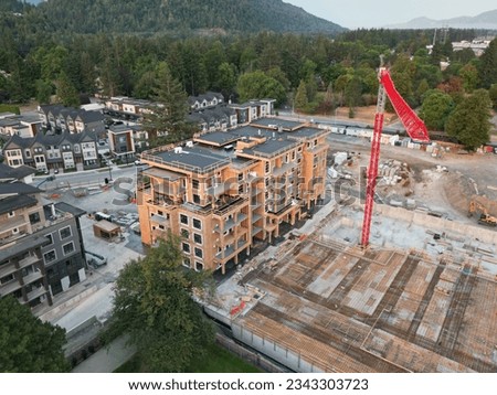 August 6 2023. Chilliwack BC Canada. Early morning aeriel photos of affordable housing construction site in Garrison area of Chilliwack.